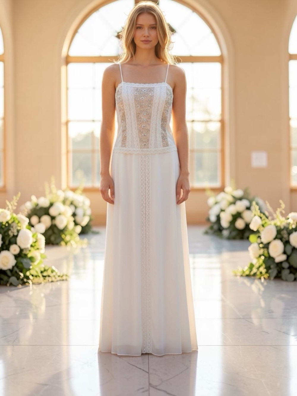 Vintage Scott McClintock Dress Size 8 Ivory Lace Beaded Formal Wedding Bridal